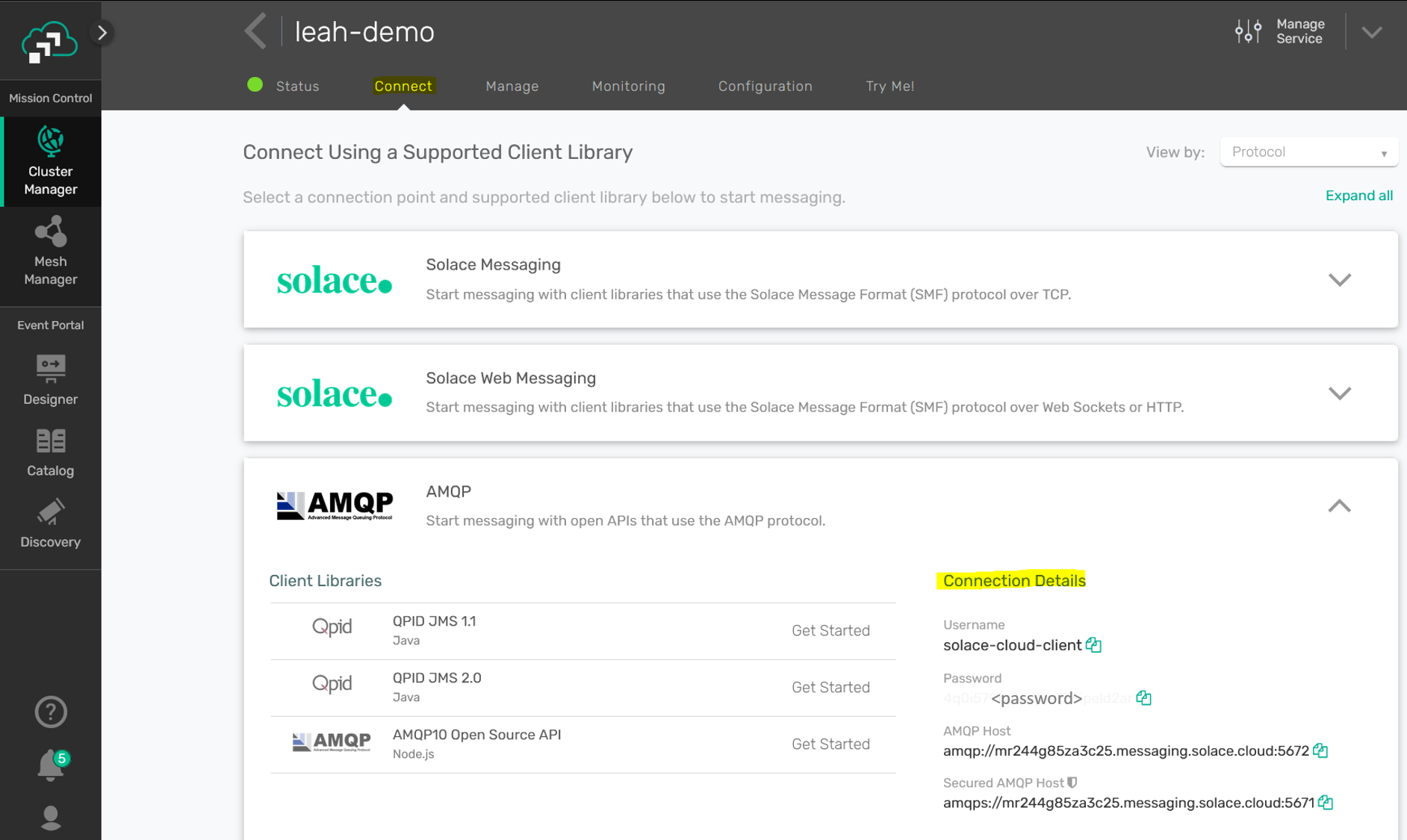 Solace AMQP Connection